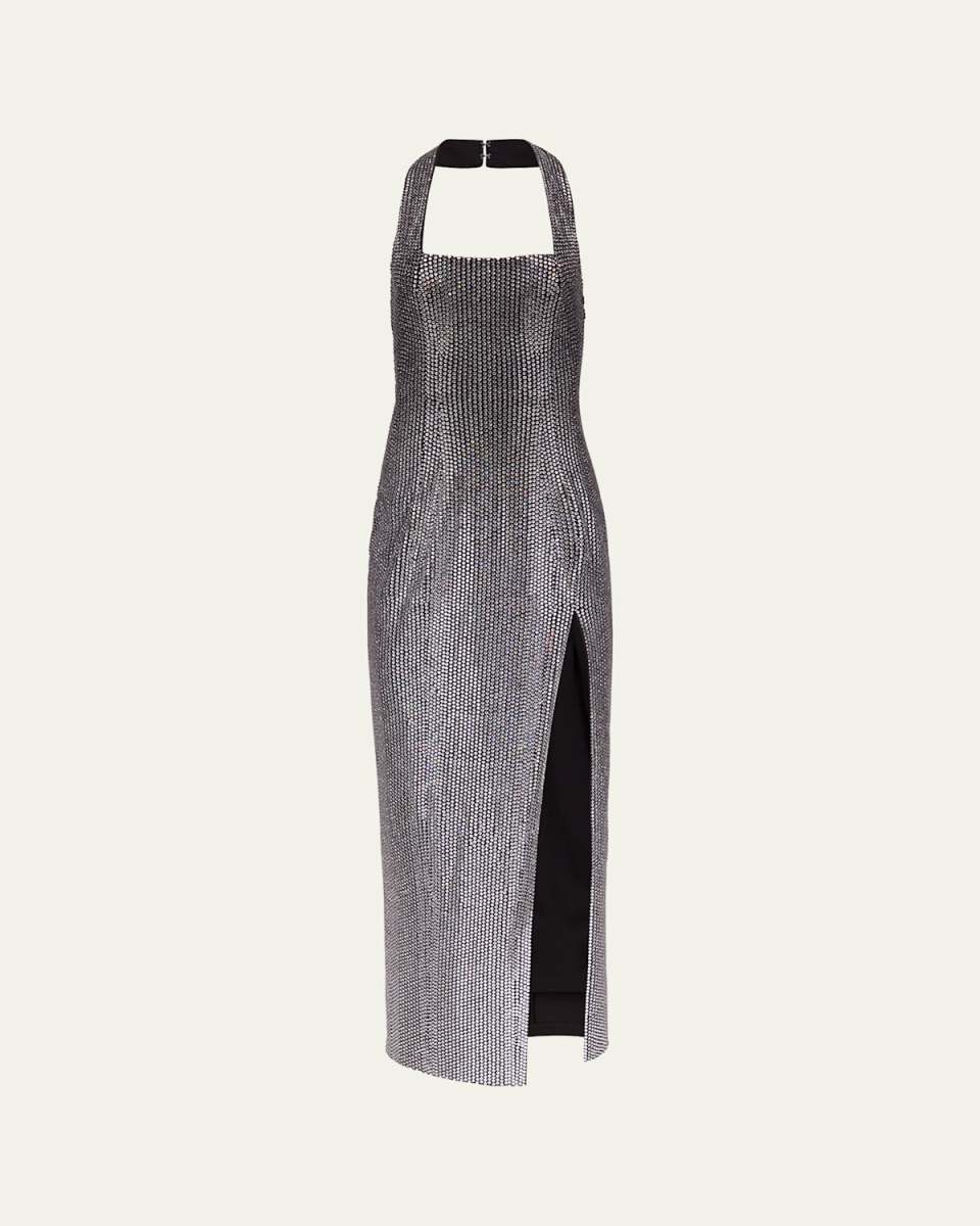 Crystal Embellished Halter Slit Gown